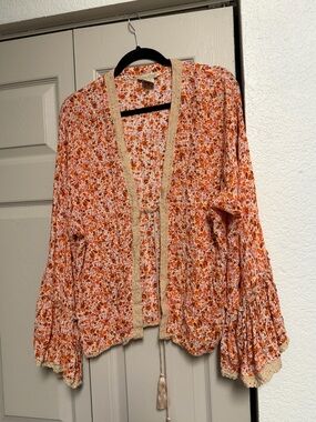 Women’s Orange Floral Boho Kimono Cardigan